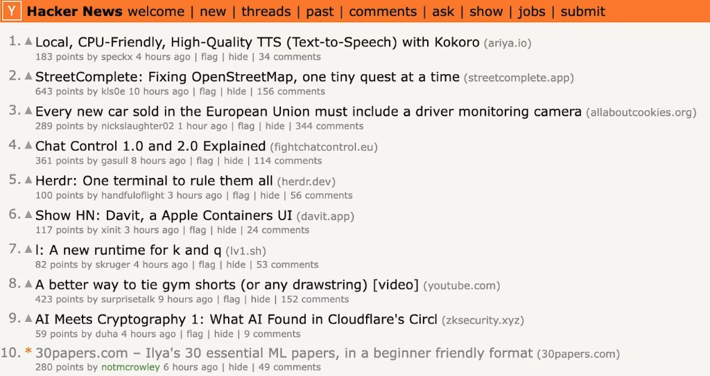 30papers.com listed at number 10 on the Hacker News front page