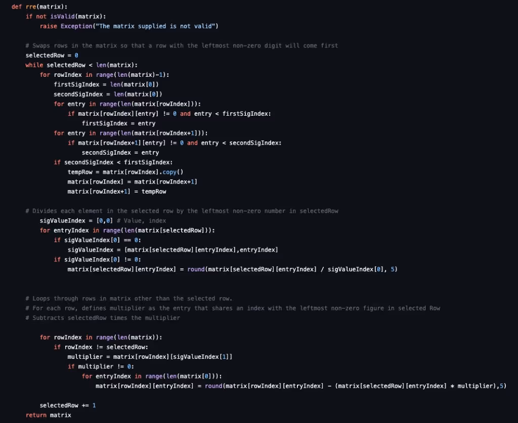 Python function to compute reduced row echelon form