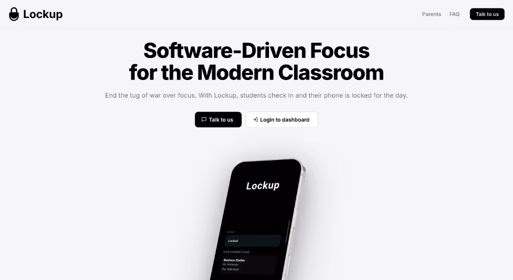 Lockup landing page with phone lock interface
